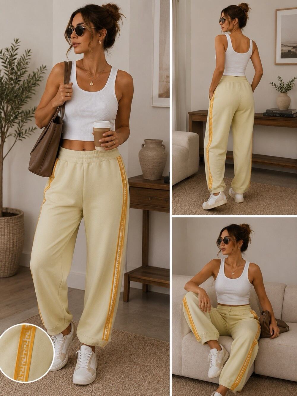 Nagnata Fashion Style Track Jogger Pants Khaki And Orange Size Large